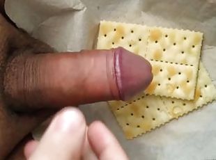 Handjob hot sexy cum on breakfast food restaurant cumshot cookie