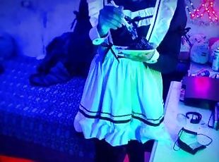 Femboy maid is rewarded with a cake, but has to come out of her cha...