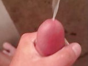 Draining a huge load out of my balls. Massive cumshot hits the bathtub