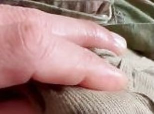 Horny soldier shoots creamy load through his military briefs and on...