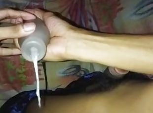 asia, botol, mastubasi, cumshot-keluarnya-sperma, remaja, mainan, hitam, sperma, penis