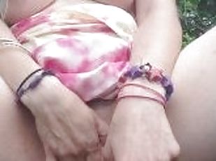Sexy slut pissing playing and cumming in the great outdoors