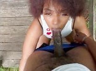 At the park letting him use my mouth