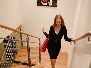 gros-nichons, chatte-pussy, hardcore, pornstar, couple, rousse, bas, lingerie, cow-girl, en-nylon