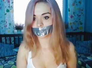 bdsm, blond, webcam, solo, kvælning, bondage