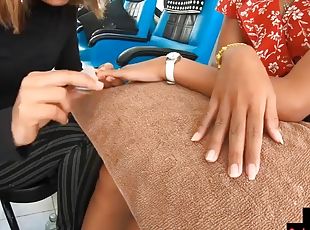 Pedicure for amateur Thai girlfriend GF before a fuck and a footjob