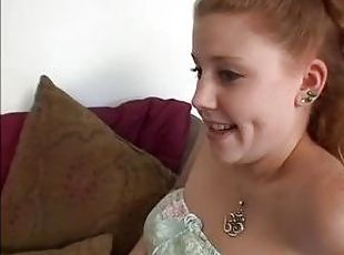 Nasty blonde with pink tits loves to blowjob and gets jizzed on her...