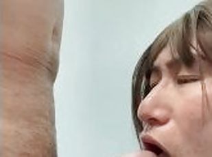 asiatisk, pappa, amatør, blowjob, japansk, ladyboy, cum, sperm, far, pikk