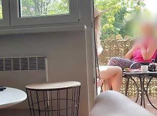 My husband is jerking off and cum in front of my mom a while we tal...