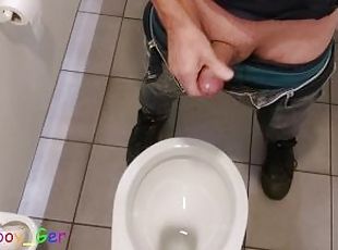 Horny at work: Jerking off and cum in the toilet at work. People al...