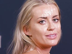 Decorate Her Face with Facial Cumshot - blonde slut fucked by older...