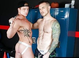 Tatted Stud Rams Beefy Jock In Locker Room - Derek Kage, Logan Aaro...