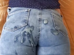 My husband's best friend cums on my ass with his jeans on after a m...