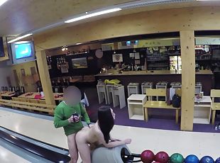 Aroused amateur babe fucked at the bowling alley without knowing sh...