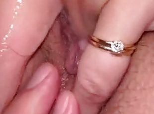Hairy wifes wet pussy dripping juice in a close up shot of our amat...