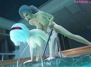 FUTA GIRLS IN SWIMMING POOL  FUTANARI ORGY