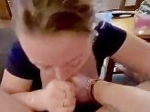 Sensual blowjob of a pretty French milf: big cumshot between Agathe...