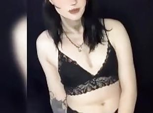 solo spooky trans woman playing with her soft cock