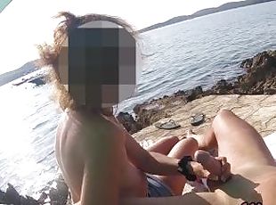 French Couple Amateur Stepmom Handjob On Public Nudist Beach In Greece To Her Stepson With Cumshot