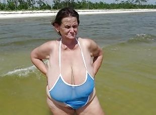 énorme, mature, granny, plage, doigtage, naturel, massive, seins-flasques, orteils