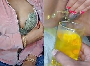 Indian bhabhi fingering hot pussy and peeing in glass on neighbour ...