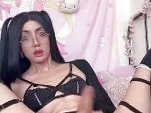 énorme, masturbation, transsexuelle, ejaculation-sur-le-corps, ados, ejaculation, mignonne, goth, bite