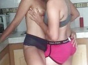 kissing with my friend in the kitchen she took off her shirt she ki...