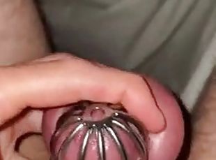 21 minutes of desperate masturbation in a mini chastity cage withou...